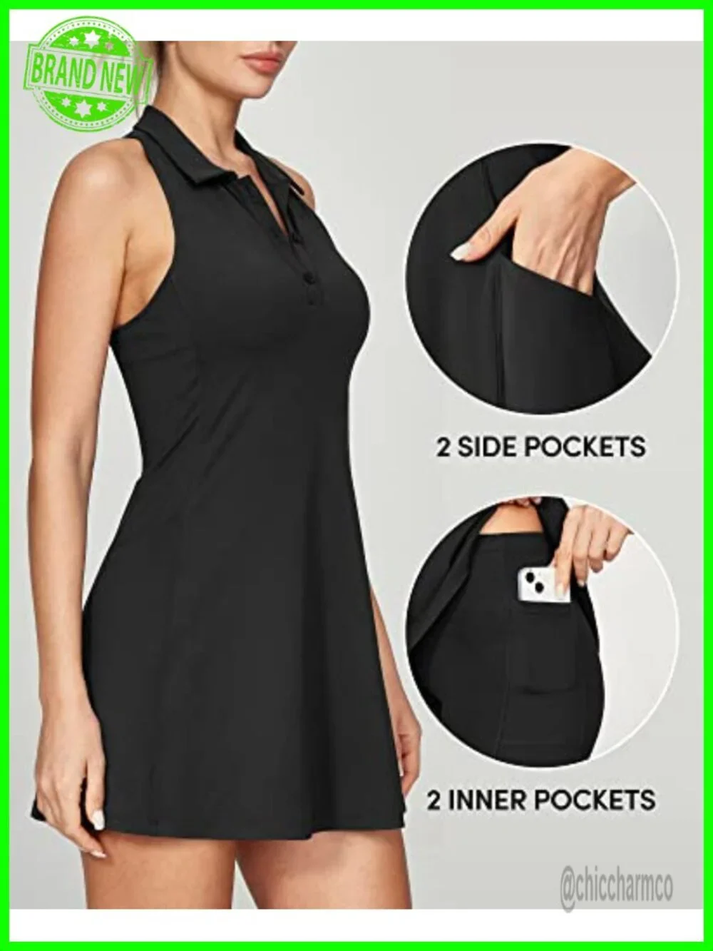 Tennis Dress with Shorts Underneath Built-in Bra Athletic Dress with Pockets